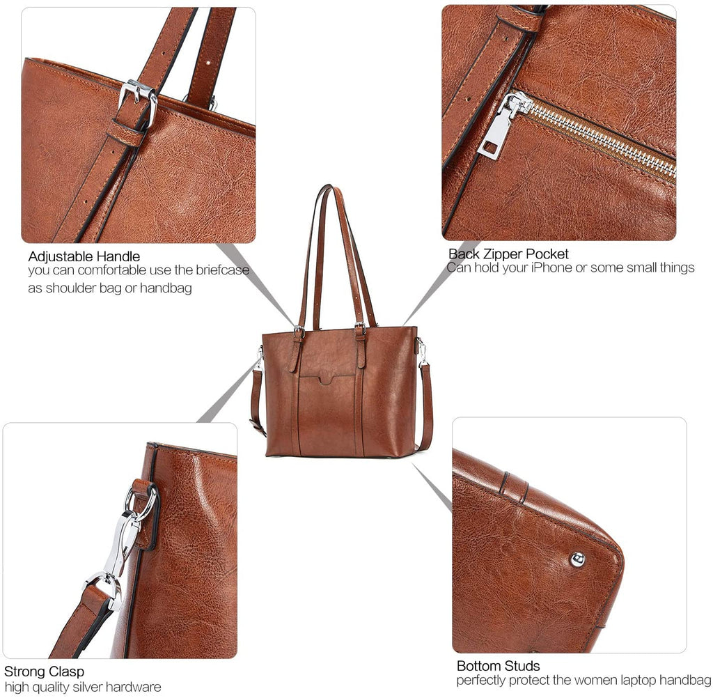 BROMEN Women Briefcase 15.6 inch Laptop Tote Bag Vintage Leather ...