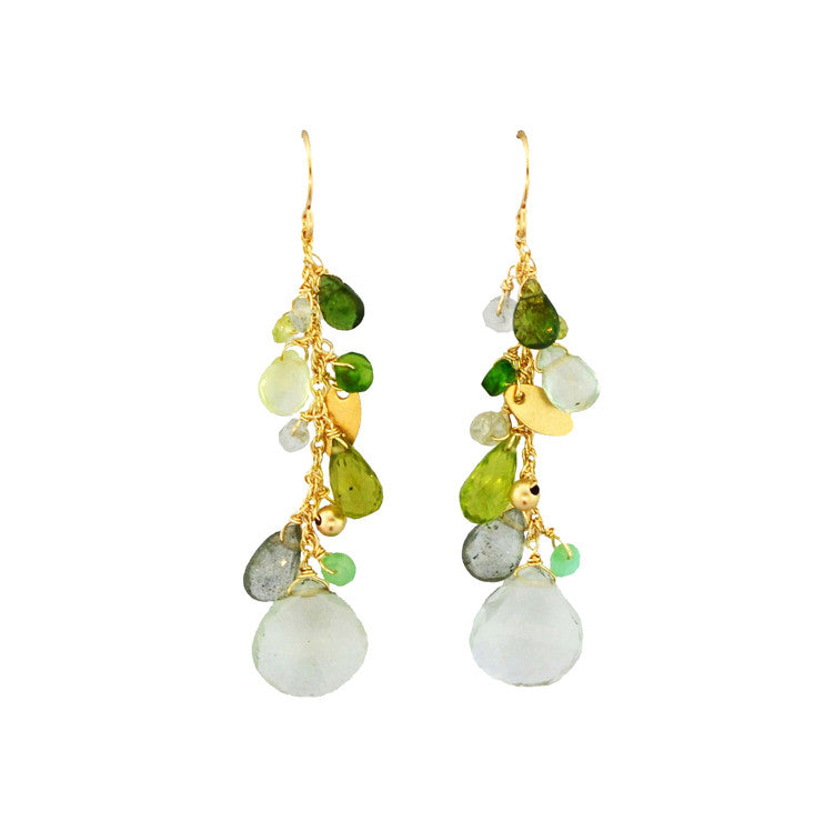 Green Amethyst Long Cluster Earrings