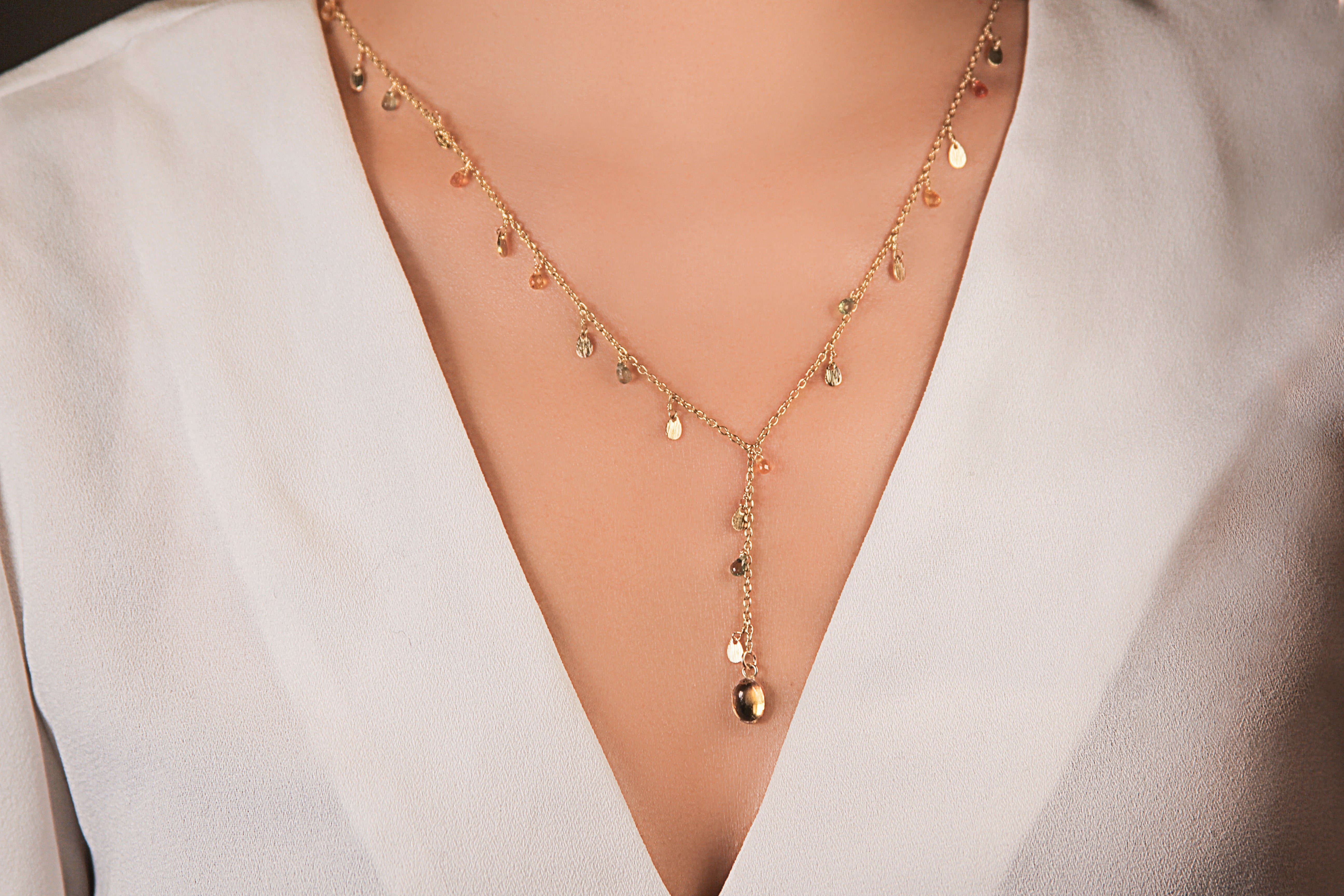 Glistering Citrine Sapphire Lariat Necklace