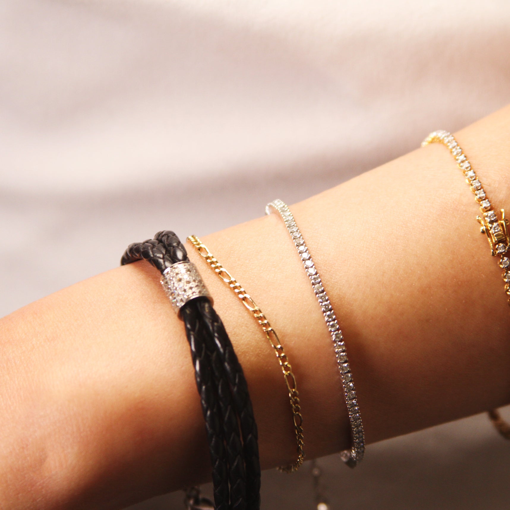 Braid Diamond Leather Bracelet