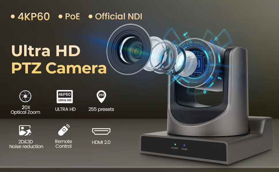 4K PTZ Camera with 3G-SDI,HDMI,USB and IP,20X Optical Zoom