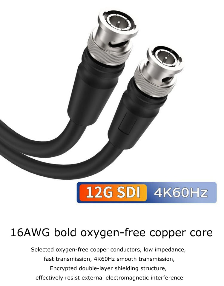12G-SDI Cable BNC to BNC Male 75-5 Coaxial Monitor Camera Video Cable 3G  1080P 12G 4K 60Hz