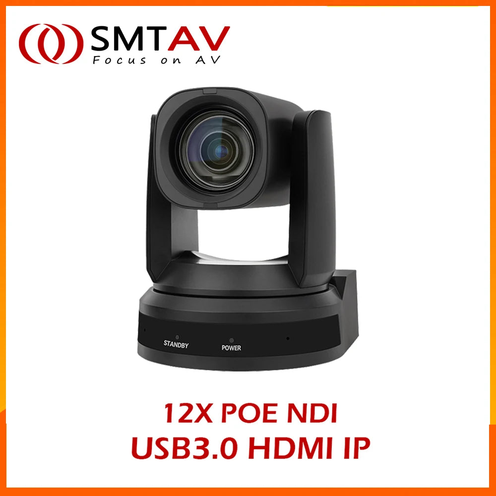 SMTAV NDI PTZ Camera 12x Zoom NDI Live Streaming Camera with USB3.0 HDMI and IP Outputs