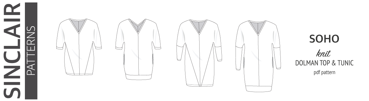 Soho dolman top, tunic and dress pdf sewing pattern