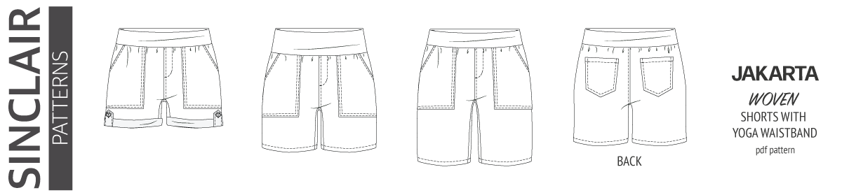 Pdf sewing pattern S1075 Jakarta woven shorts with pockets and yoga waistband by Sinclair Patterns