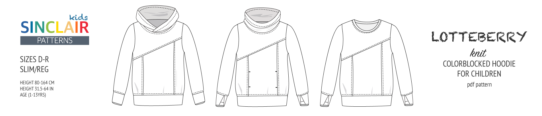 Lotte Lotteberry colorblocked hoodie for children (pdf sewing pattern)