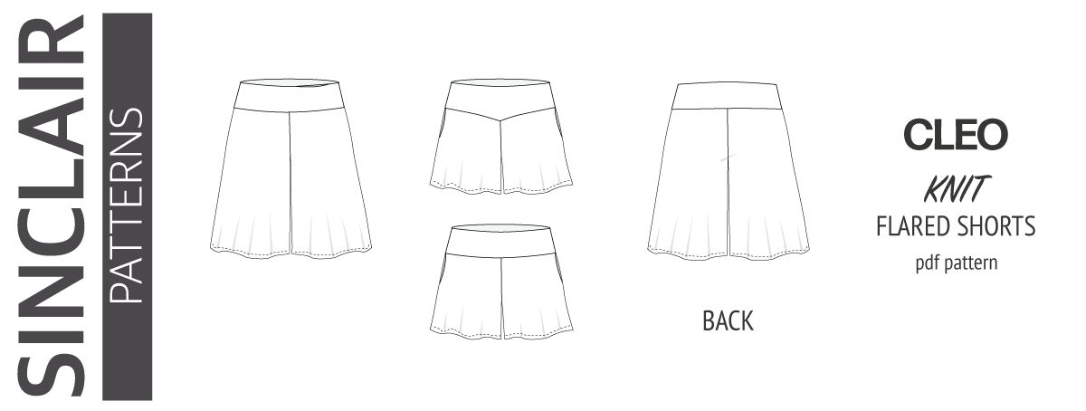 Cleo knit shorts and culottes with yoga and V waistband and pockets pdf sewing pattern