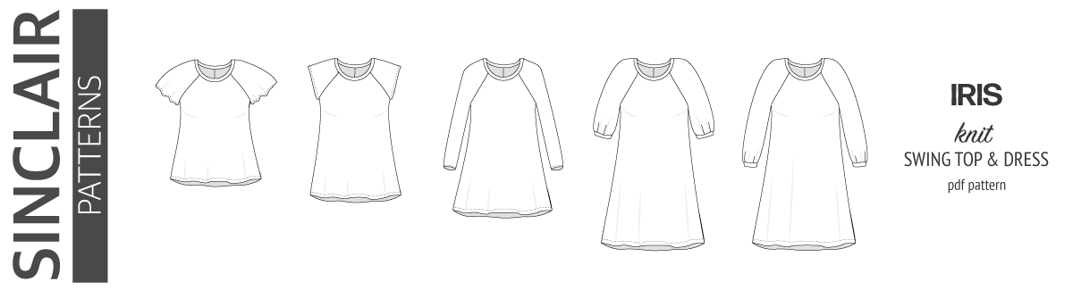 Pdf sewing pattern raglan swing top, tunic and dress for women with flutter sleeves, bishop sleeves, short sleeves and cap sleeves by Sinclair Patterns