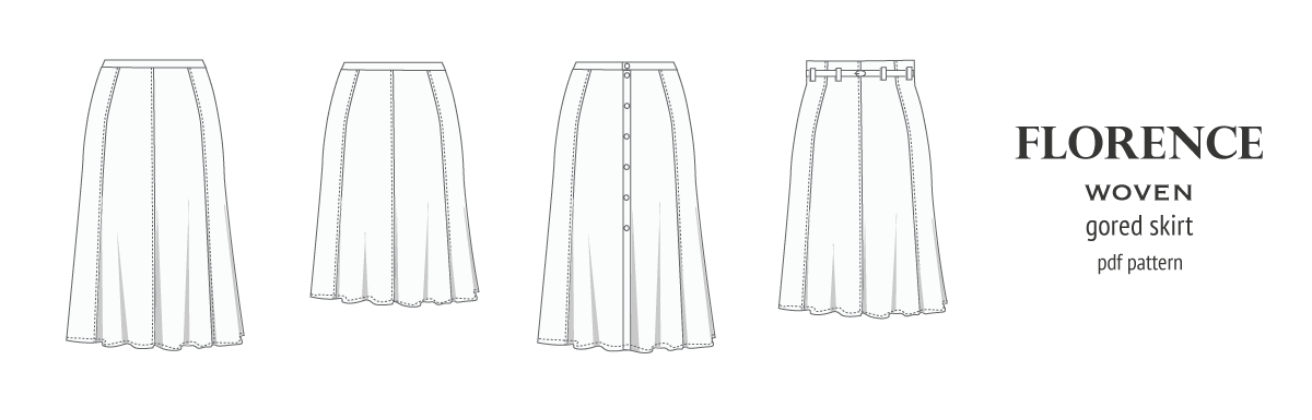 Florence woven gored skirt with buttons/zipper (PDF)