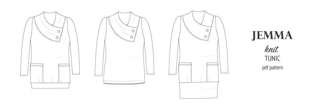 Pdf sewing pattern S1049 Jemma knit tunic with asymmetrical collar and pockets
