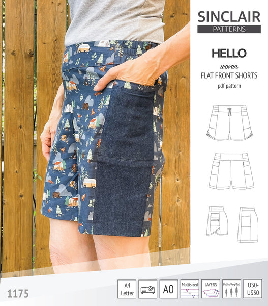 Hello flat front elastic back woven shorts with side panels (pdf sewing ...