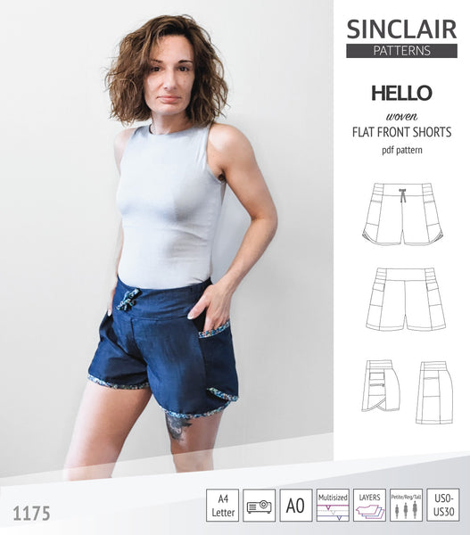 Hello flat front elastic back woven shorts with side panels (pdf sewing ...