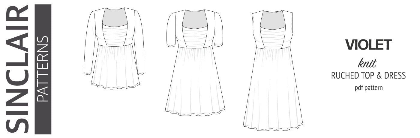 Pdf sewing pattern Violet ruched accent top and dress for knit fabrics