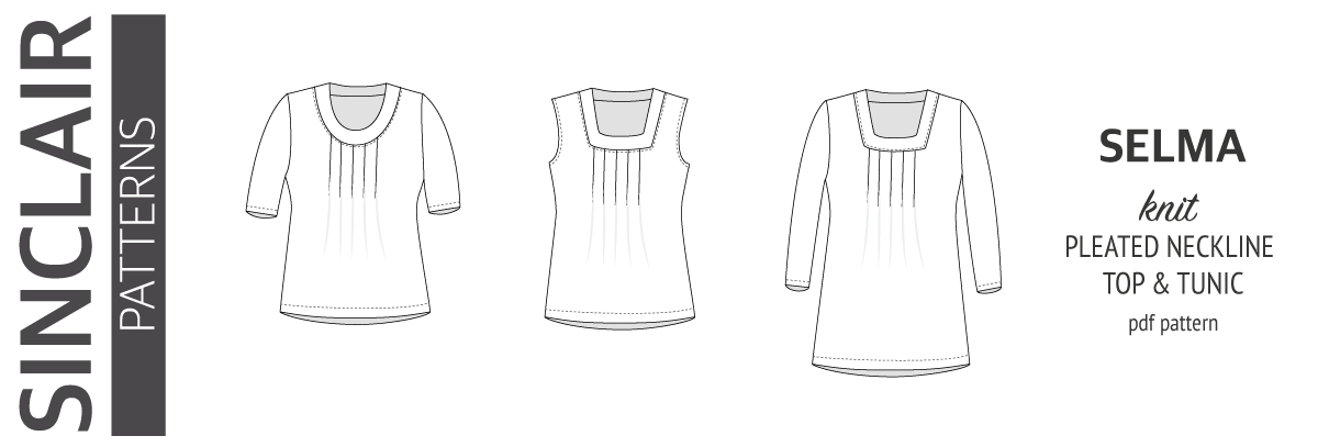 Pdf sewing pattern - Selma top and tunic with round or square neckline and pleats