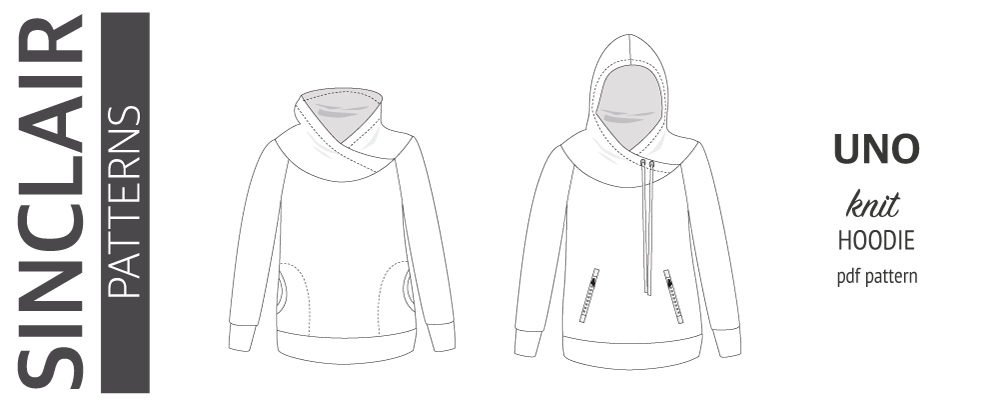 Pdf sewing pattern - Uno hoodie with a round yoke and overlapped cowl or hood