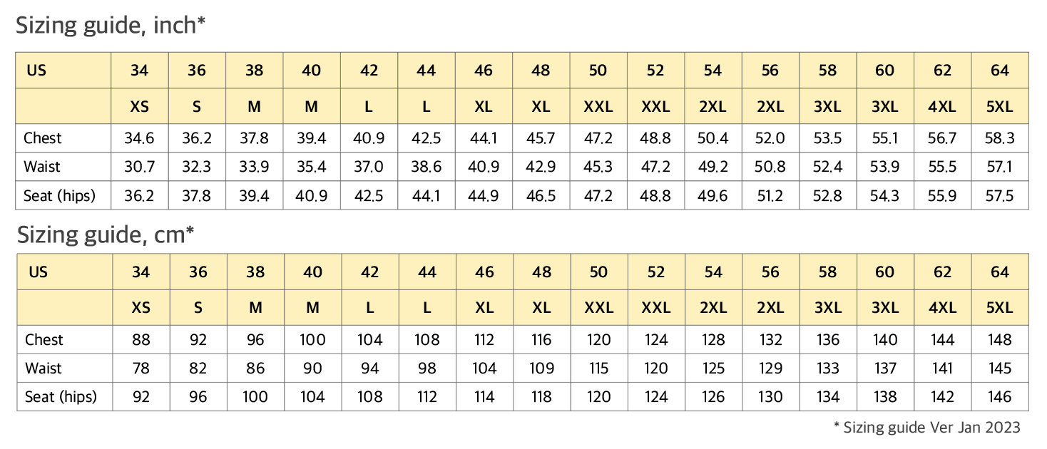 Sinclair Patterns sizing guide