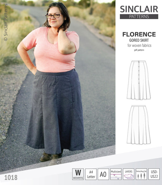 Florence Woven Gored Skirt With Buttons/zipper (PDF) Sinclair Patterns ...