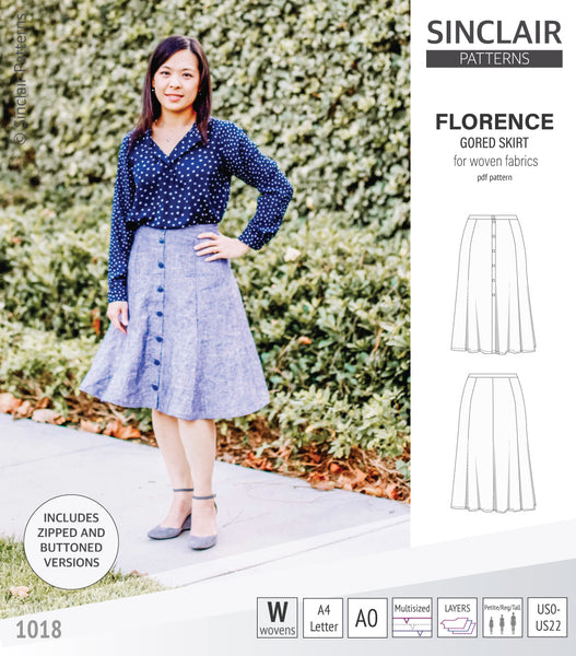 Florence Woven Gored Skirt With Buttons/zipper (PDF) Sinclair Patterns ...