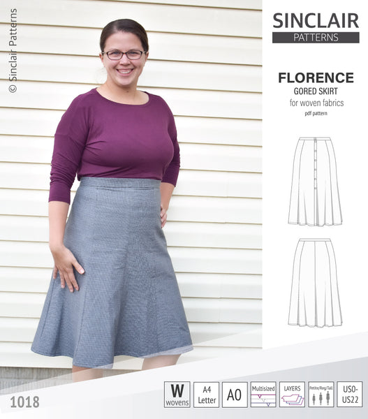 Florence Woven Gored Skirt With Buttons/zipper (PDF) Sinclair Patterns ...