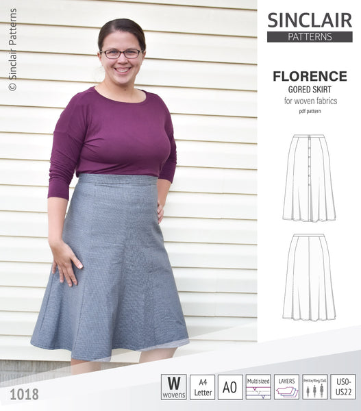 Florence woven gored skirt with buttons/zipper (PDF) - Sinclair Patterns