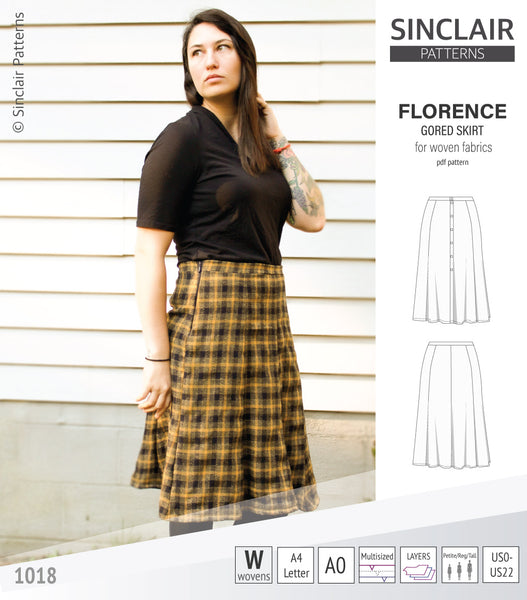 Florence Woven Gored Skirt With Buttons/zipper (PDF) Sinclair Patterns ...