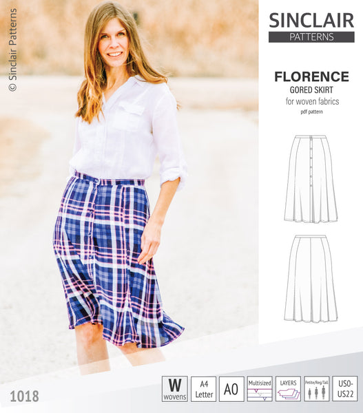 Florence woven gored skirt with buttons/zipper (PDF) - Sinclair Patterns