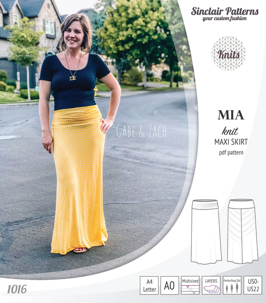 Mia knit maxi skirt with side slits and yoga style waistband (PDF) -  Sinclair Patterns