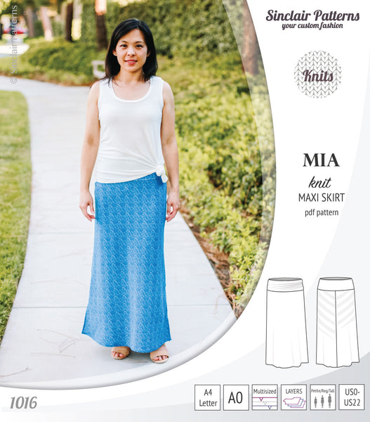Mia knit maxi skirt with side slits and yoga style waistband (PDF) -  Sinclair Patterns