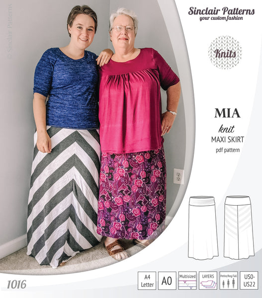 Mia knit maxi skirt with side slits and yoga style waistband (PDF) -  Sinclair Patterns