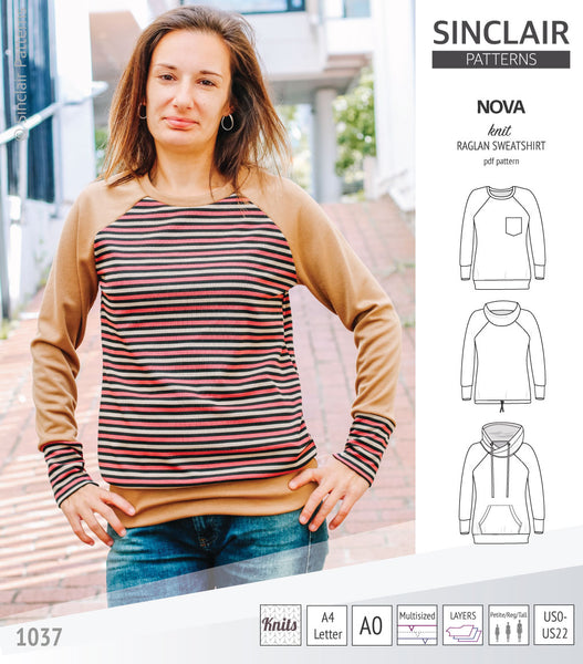 Nova knit raglan sweatshirt for women (PDF) - Sinclair Patterns