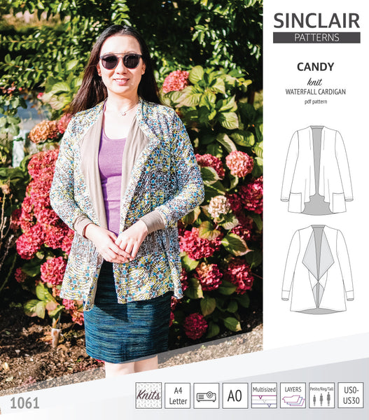 Candy relaxed fit knit cardigan with pockets and waterfall neckline (P ...