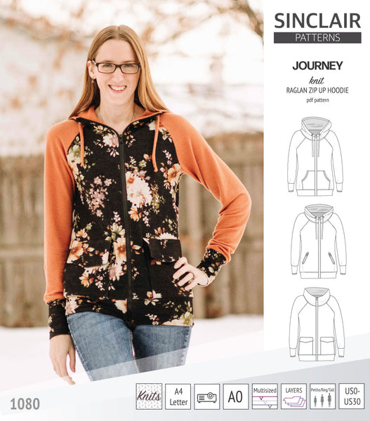 Journey zip up knit raglan hoodie with different pocket styles (PDF ...