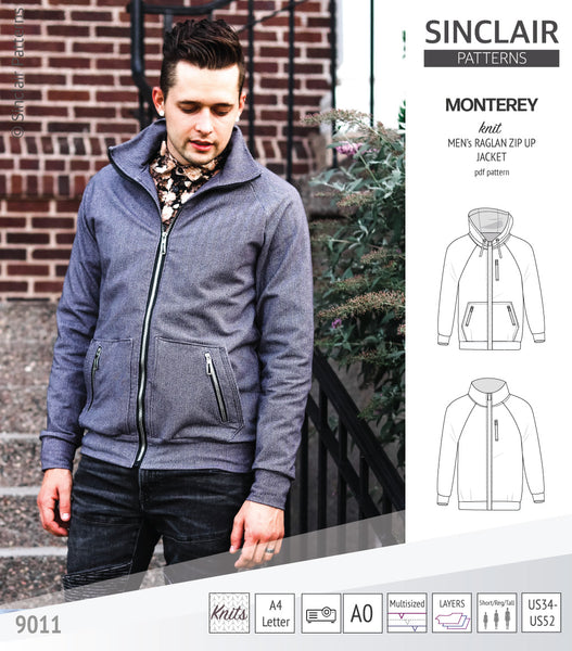 Monterey zippered knit raglan jacket for men (PDF) - Sinclair Patterns