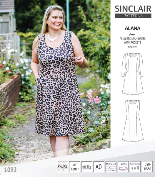 Alana princess seam knit dress with pockets pdf sewing pattern (PDF ...