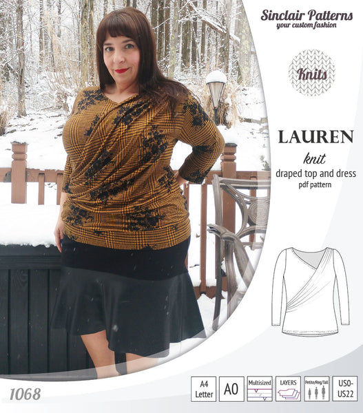 Lauren knit top and dress with front draped accent (PDF