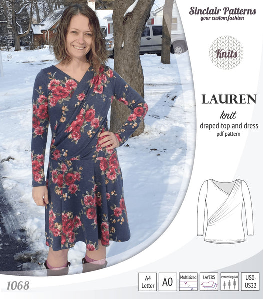 Lauren knit top and dress with front draped accent (PDF