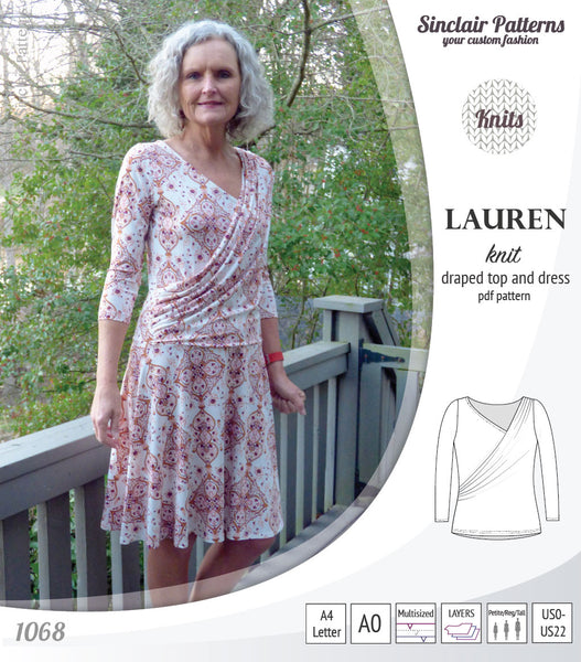 Lauren knit top and dress with front draped accent (PDF