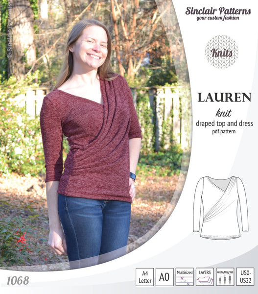 Lauren knit top and dress with front draped accent (PDF