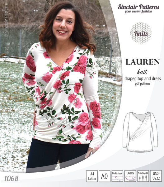 Lauren knit top and dress with front draped accent (PDF