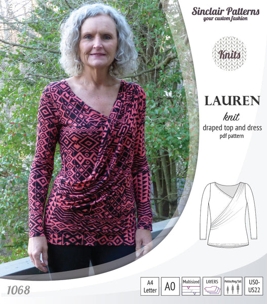 Lauren knit top and dress with front draped accent (PDF)