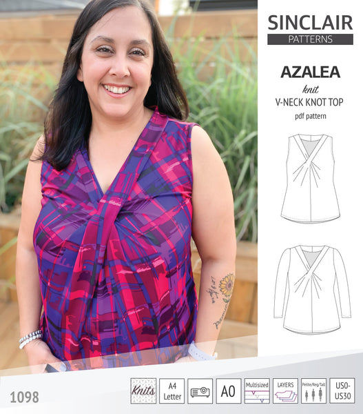 Azalea v-neck knot top for knit fabrics - Sinclair Patterns