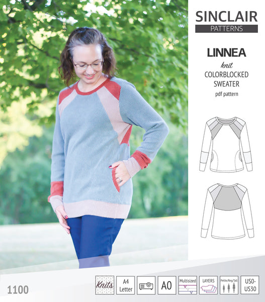 Linnea colorblocked sweater with pockets pdf sewing pattern - Sinclair ...