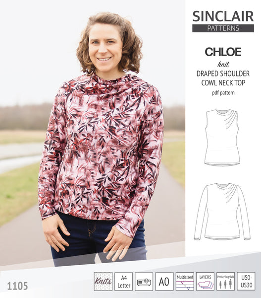 Chloe draped shoulder top with a high cowl neck (PDF) - Sinclair Patterns