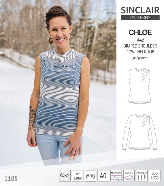 Chloe draped shoulder top with a high cowl neck (PDF) - Sinclair Patterns