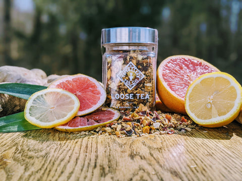 two jars of Piper and Leaf herbal tea golden hour tonic to boost herbal tea blend elderberry elixir