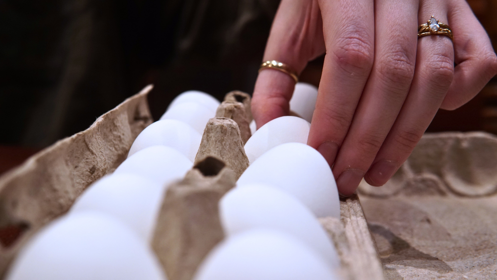 Piper and Leaf employee picking up an egg for an easy, fun DIY Tea Dye Easter craft