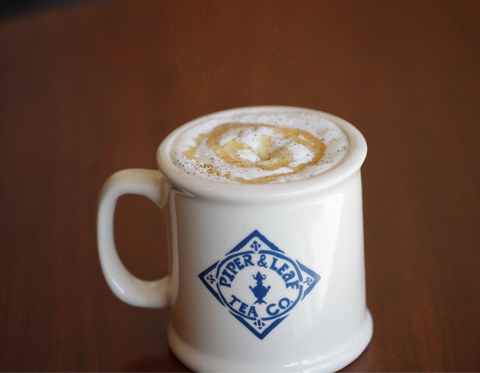 a mug of a winter sweetie pie chai Piper and Leaf specialty drink