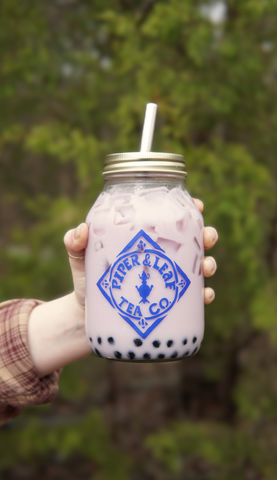 this a a picture of DIY iced Boba tea in a Piper and Leaf Tea