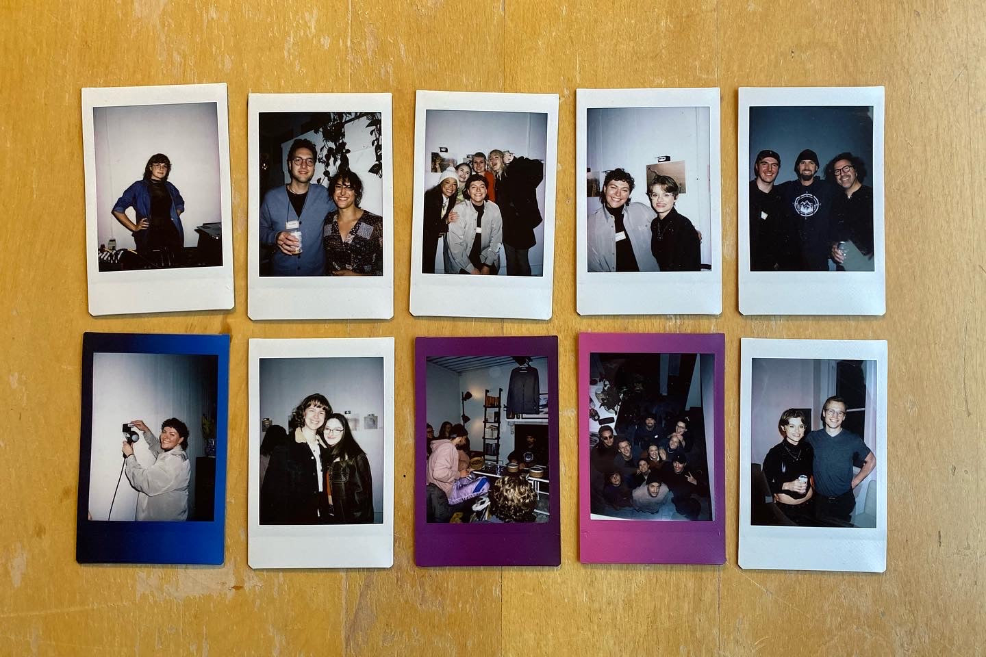 A collection of ten polaroid photos feature various guests at the event.