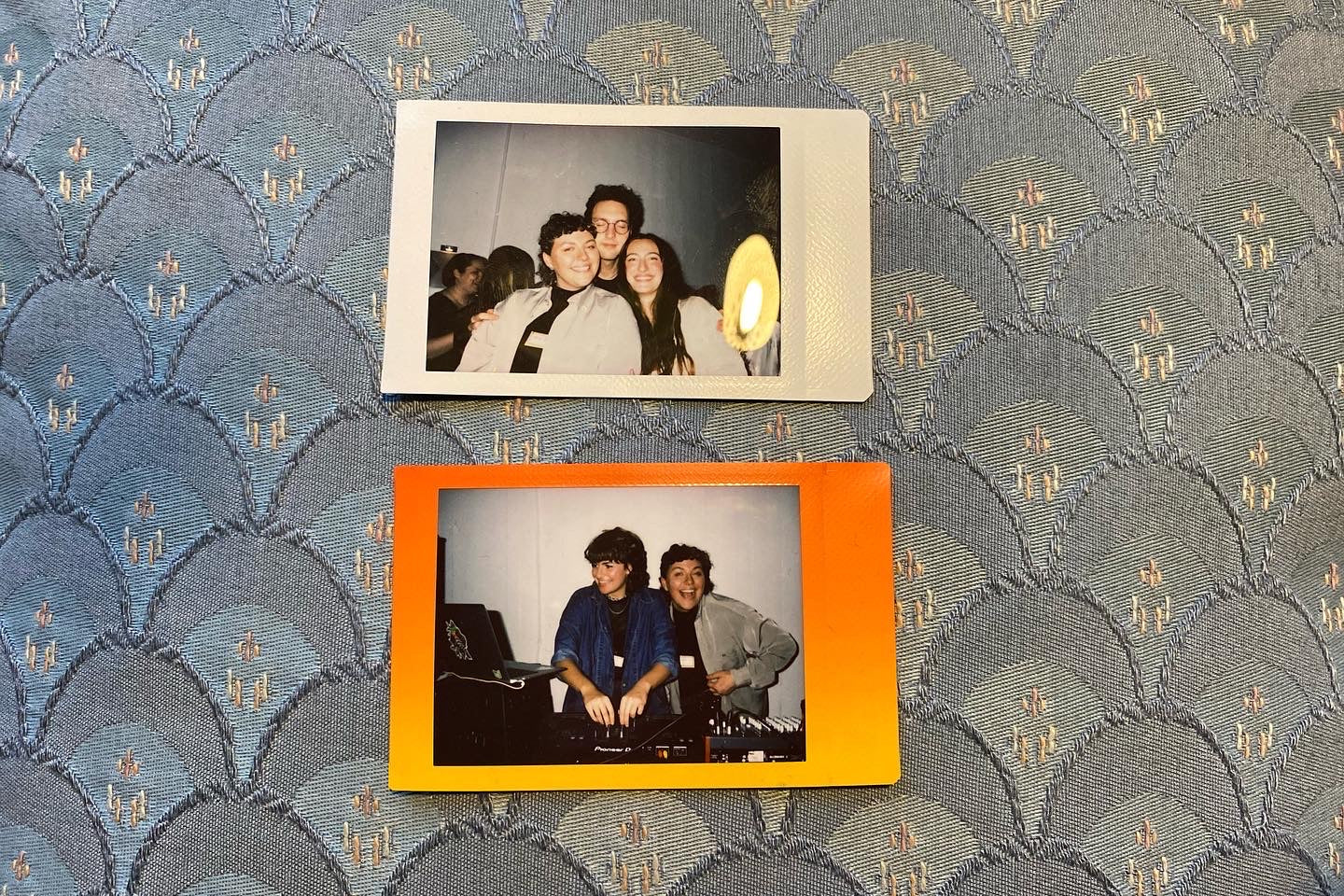 Two polaroid photos feature Bertie with their partner and sister, and with DJ Gasolina.